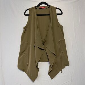 Guess Womens Boho Draped Open Front Vest S Olive Green Quiet Luxury Waterfall